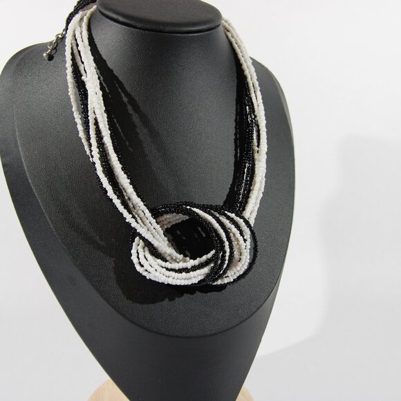 Jewelry - Vintage Black and White Multi-Strand Seed Bead Necklace